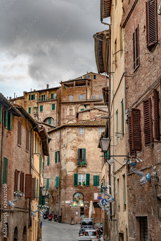 Old Colorful Buildings in Siena Italy