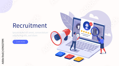 People Characters Choosing Best Candidate for Job. Hr Managers Searching New Employee. Recruitment Process. Human Resource Management and Hiring concept. Flat Isometric Vector Illustration.