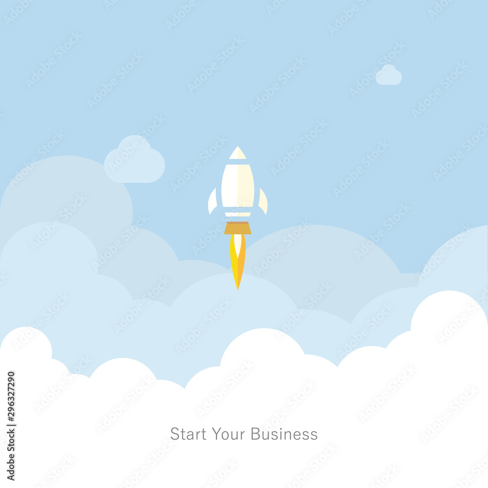Rocket launch illustration. Business or project startup banner concept. Flat style illustration. Rocket launch illustration. Business or project startup banner concept. Flat style illustration.