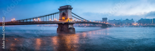 Chain Bridge panorama in Budapest, Hungary
