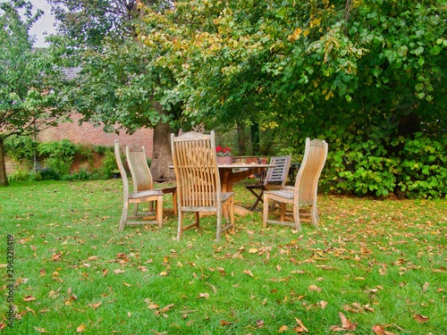 English Autumn Garden with Furniture 