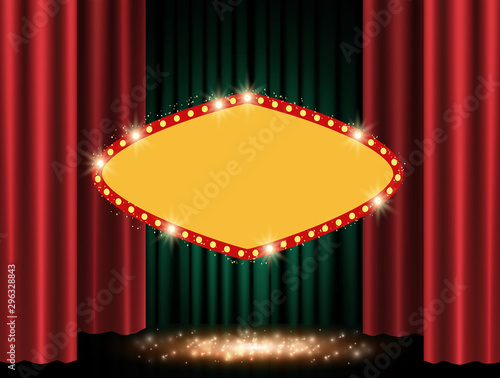 Shining retro banner on stage curtain