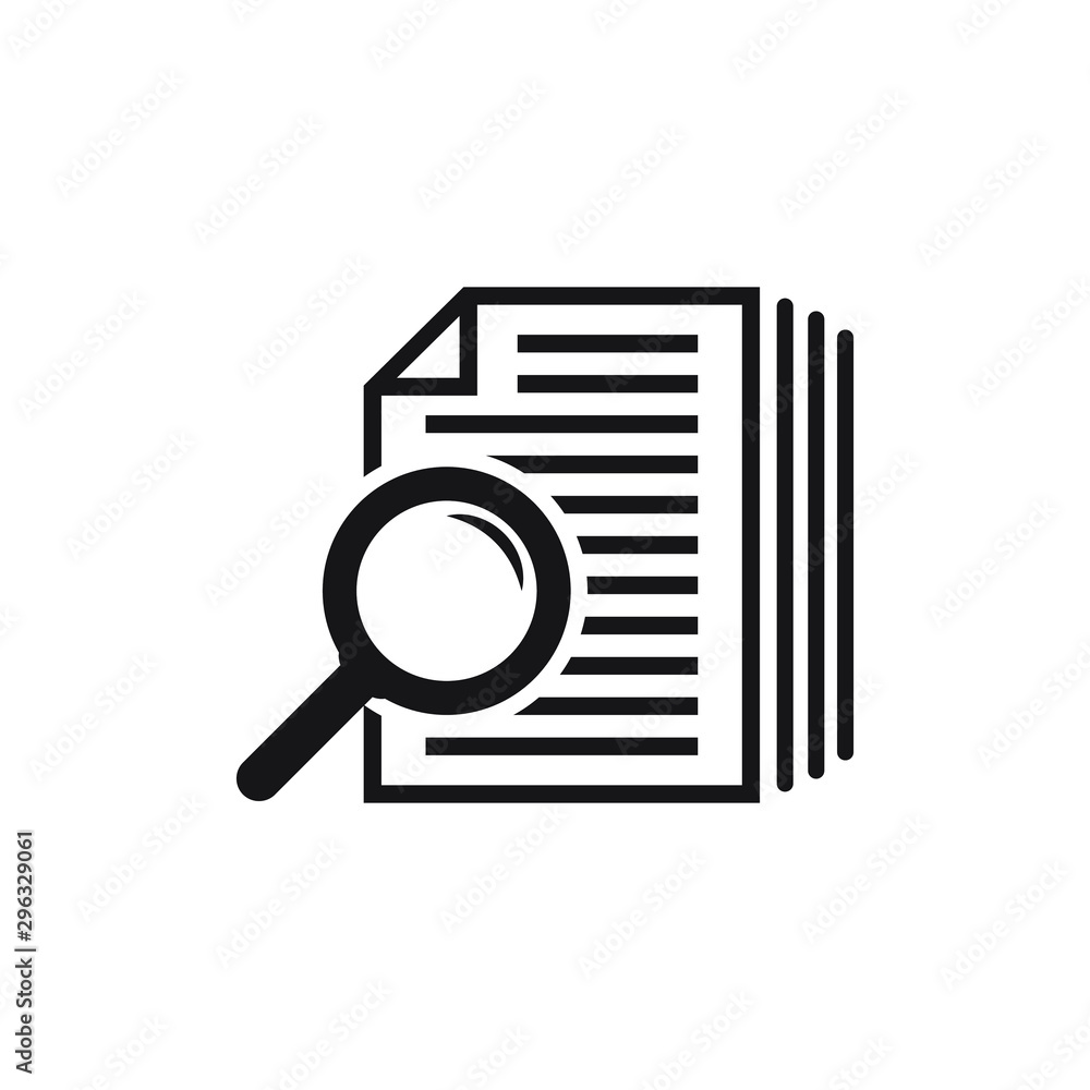 File search icon, document search, vector isolated. Document with magnifier loupe business concept. File search icon, document search, vector isolated. Document with magnifier loupe business concept.