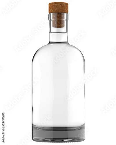 Clear White Glass Whiskey, Vodka, Gin, Liquor, Ticture, Moonshine or Tequila Bottle with Liquid. 750, 700, 1000 ml (70, 75, 100 cl) or 1, 0.7, 0.75 L of volume. 3D Illustration Isolated on White.