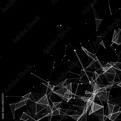 Abstract background with connecting dots and lines. Network connection structure. Plexus effect. Vector Illustration.