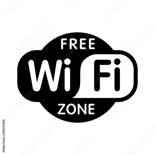 Free wifi zone black icon. Isolated wi-fi black vector free hotspot illustration on white background