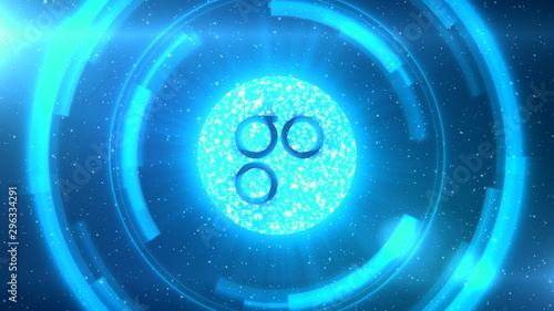 Blue Omisego symbol on space background with HUD elements. photo