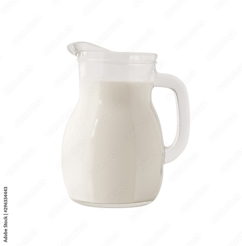 Side view of milk in transparent glass jar isolated on white background Side view of milk in transparent glass jar isolated on white background