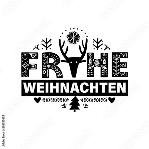 Merry Christmas in German - Frohe Weihnachten. Vector