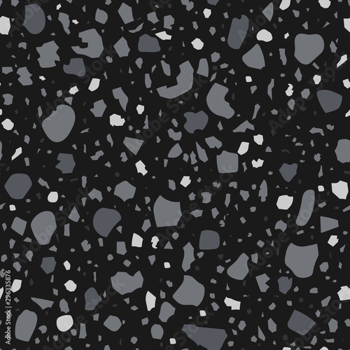 Terrazzo flooring vector seamless pattern. The texture of the classic Italian type of floor in the Venetian style. black white monochrome