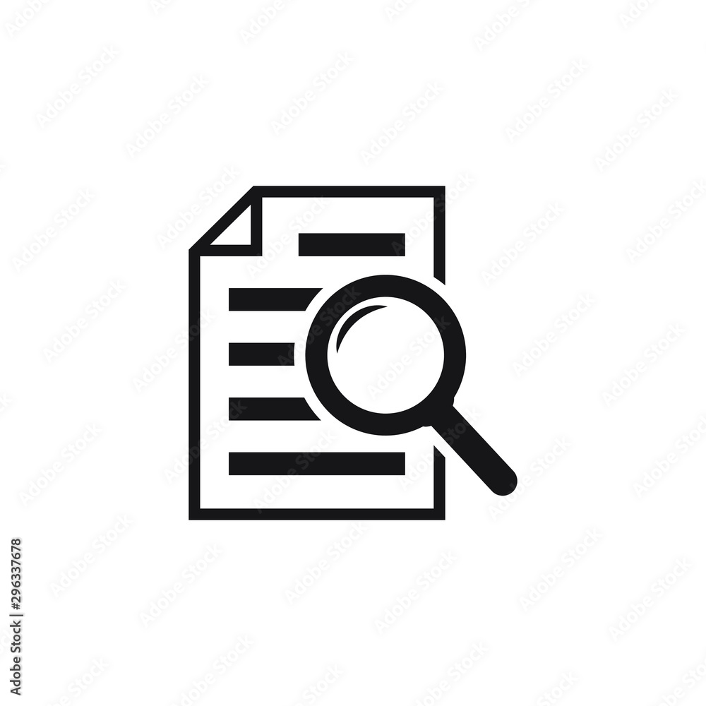 File search icon, document search, vector isolated. Document with magnifier loupe business concept. File search icon, document search, vector isolated. Document with magnifier loupe business concept.