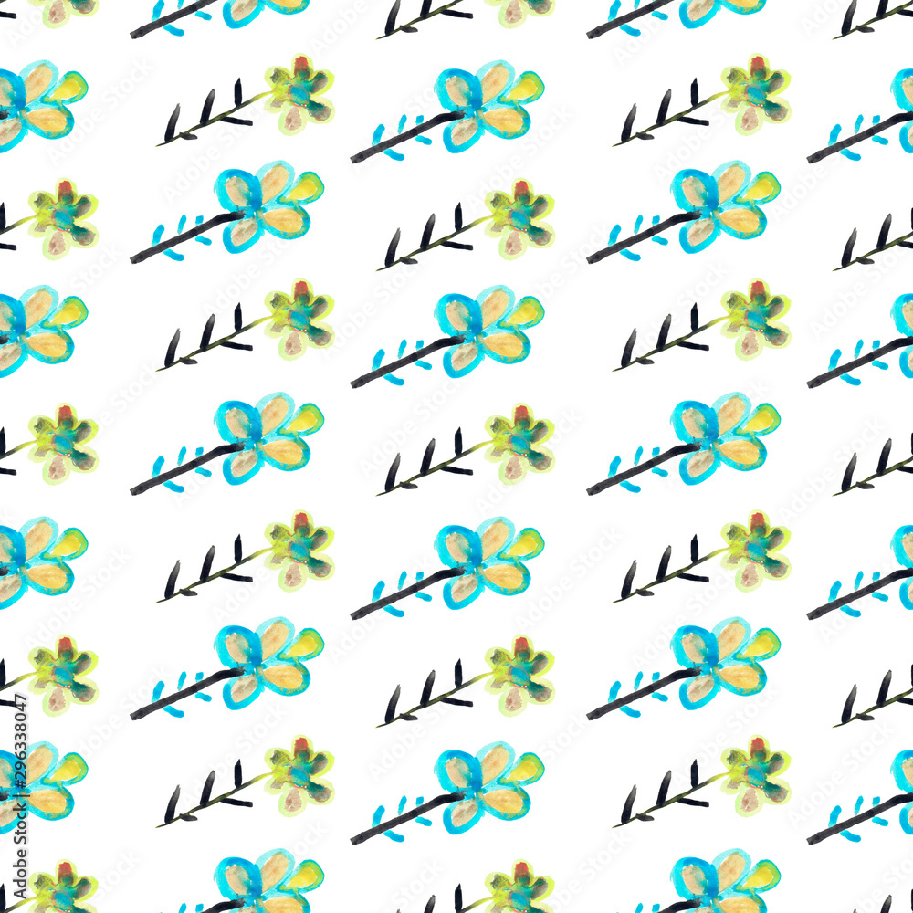 abstract hand-drawn flowers with light blue and brown colors on a white color abstract hand-drawn flowers with light blue and brown colors on a white color