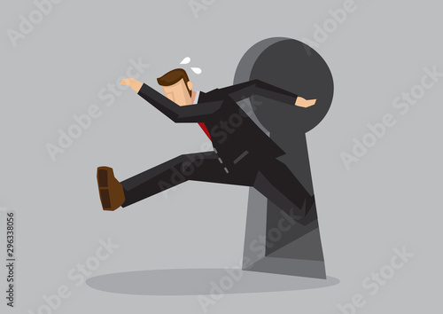 Business Professional Escape from Keyhole Cartoon Vector Illustration