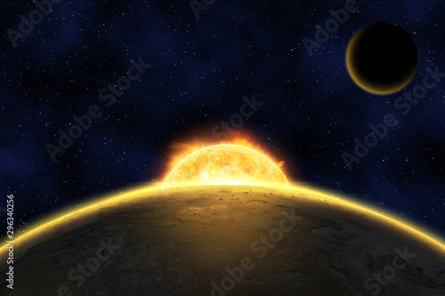 Fototapeta Naklejka Na Ścianę i Meble -  Egzoplanet against bright star, elements of this image furnished by NASA