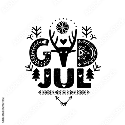 Merry Christmas Calligraphy in Swedish God Jul