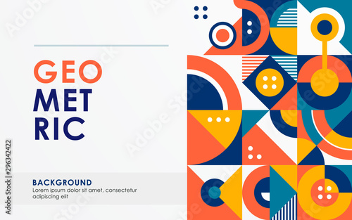 Abstract retro geometric shape background blue and orange color.