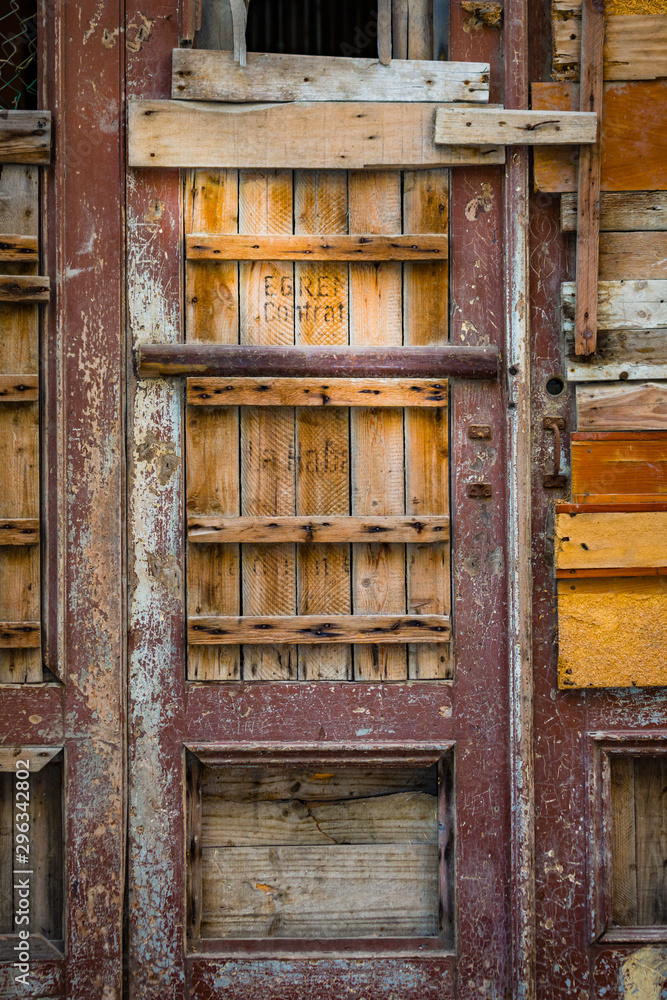 Ornate, wooden door of downtown Havana, Cuba