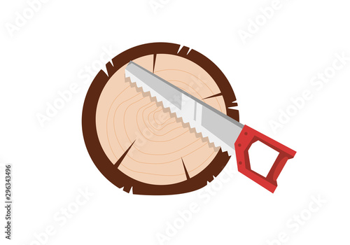 saw next to slice of cut tree icon