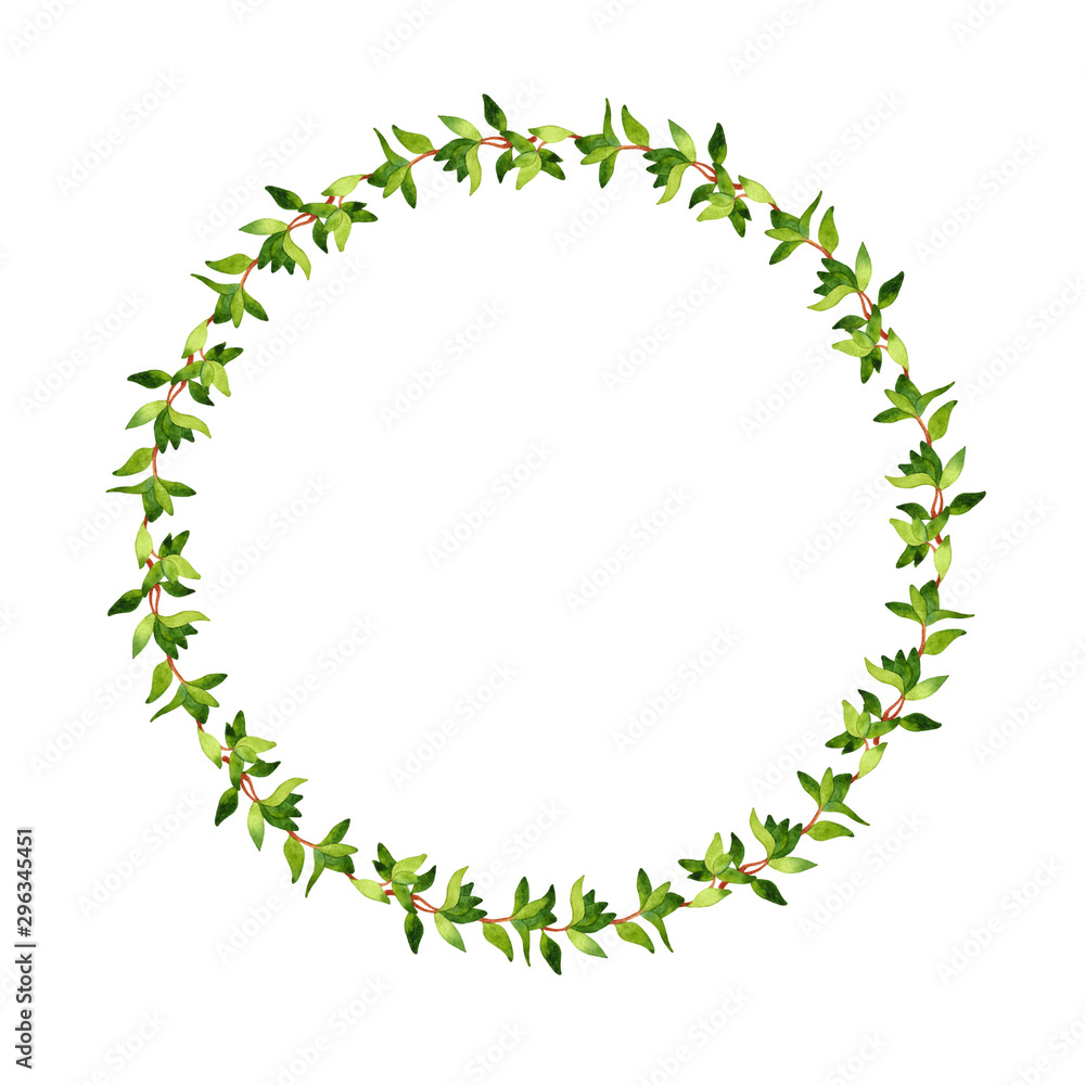 Isolated watercolor wreath with fresh thyme