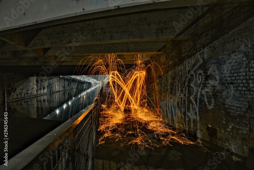 Steel wool effect under the bridge in Milan, Italy