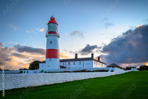 Near Sunset at Souter Lighthouse, located on the South Tyneside coastline at Lizard Point above the Magnesian Limestone Cliffs photo
