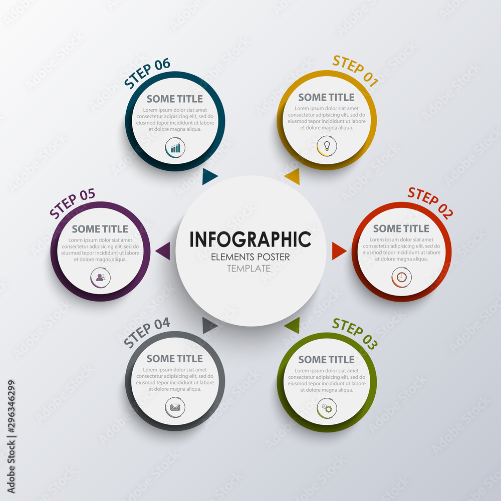 Info graphic with round design pointers around template Info graphic with round design pointers around template