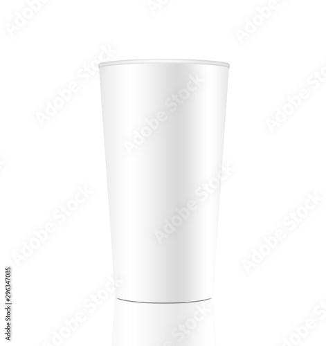 blank white paper cup on white background with reflection