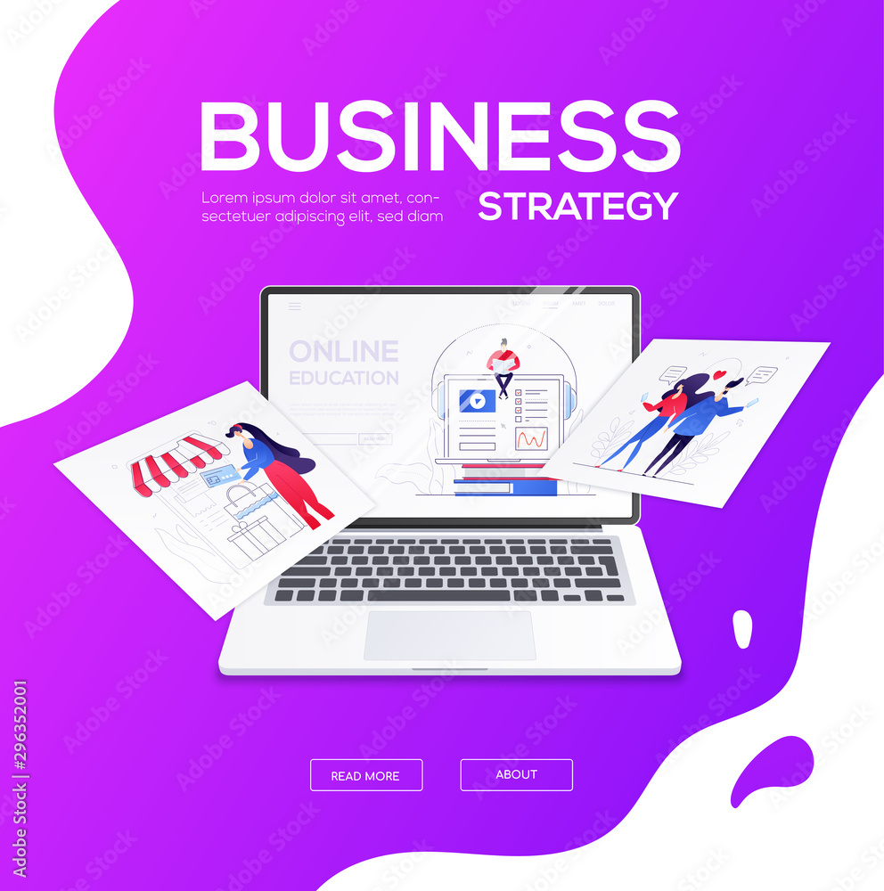 Business strategy - flat design style colorful web banner Business strategy - flat design style colorful web banner