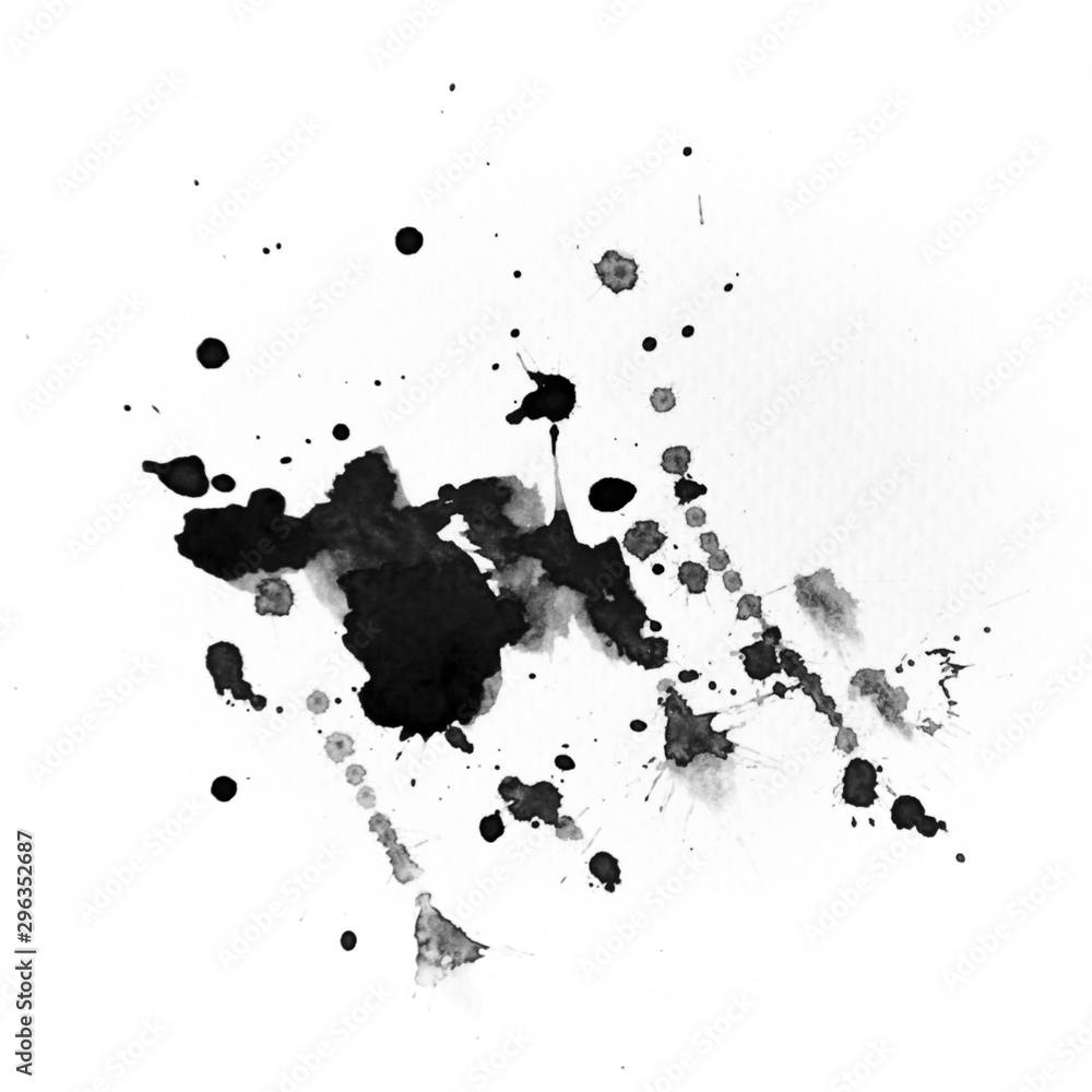 abstract  black and white water color splash and blob black ink
