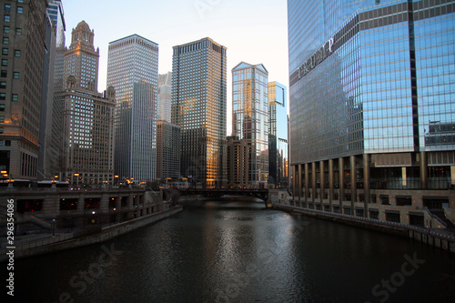 Chicago river and skyscrapers #296354086