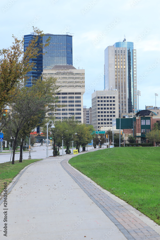 Vertical of Winnipeg, Manitoba city center in autumn
