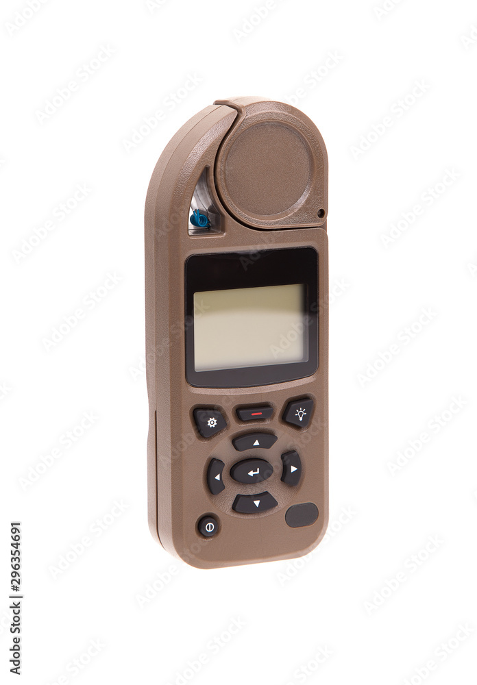 Digital handheld anemometer isolated on white background. environmental meter from anemometer for measuring the speed of wind, humidity and temperature isolated on white background. Digital handheld anemometer isolated on white background. environmental meter from anemometer for measuring the speed of wind, humidity and temperature isolated on white background.