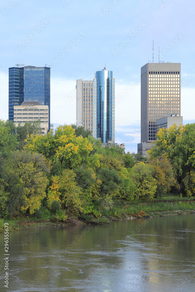 Vertical of Winnipeg, Manitoba skyline in autumn