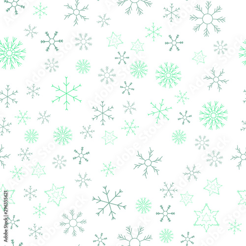 Snowflakes in different shapes and forms. Merry Christmas and New Year seamless vector pattern. Colorful background for Xmas.