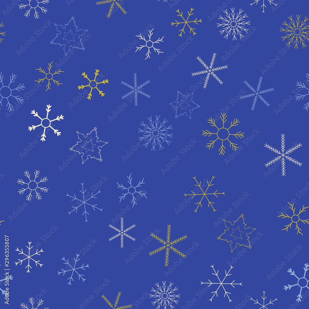 Snowflakes in different shapes and forms. Merry Christmas and New Year seamless vector pattern. Colorful background for Xmas. Snowflakes in different shapes and forms. Merry Christmas and New Year seamless vector pattern. Colorful background for Xmas.