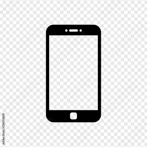 Smartphone mockup with blank screen. Black vector frameless smart phone, cellphone isolated on transparent background