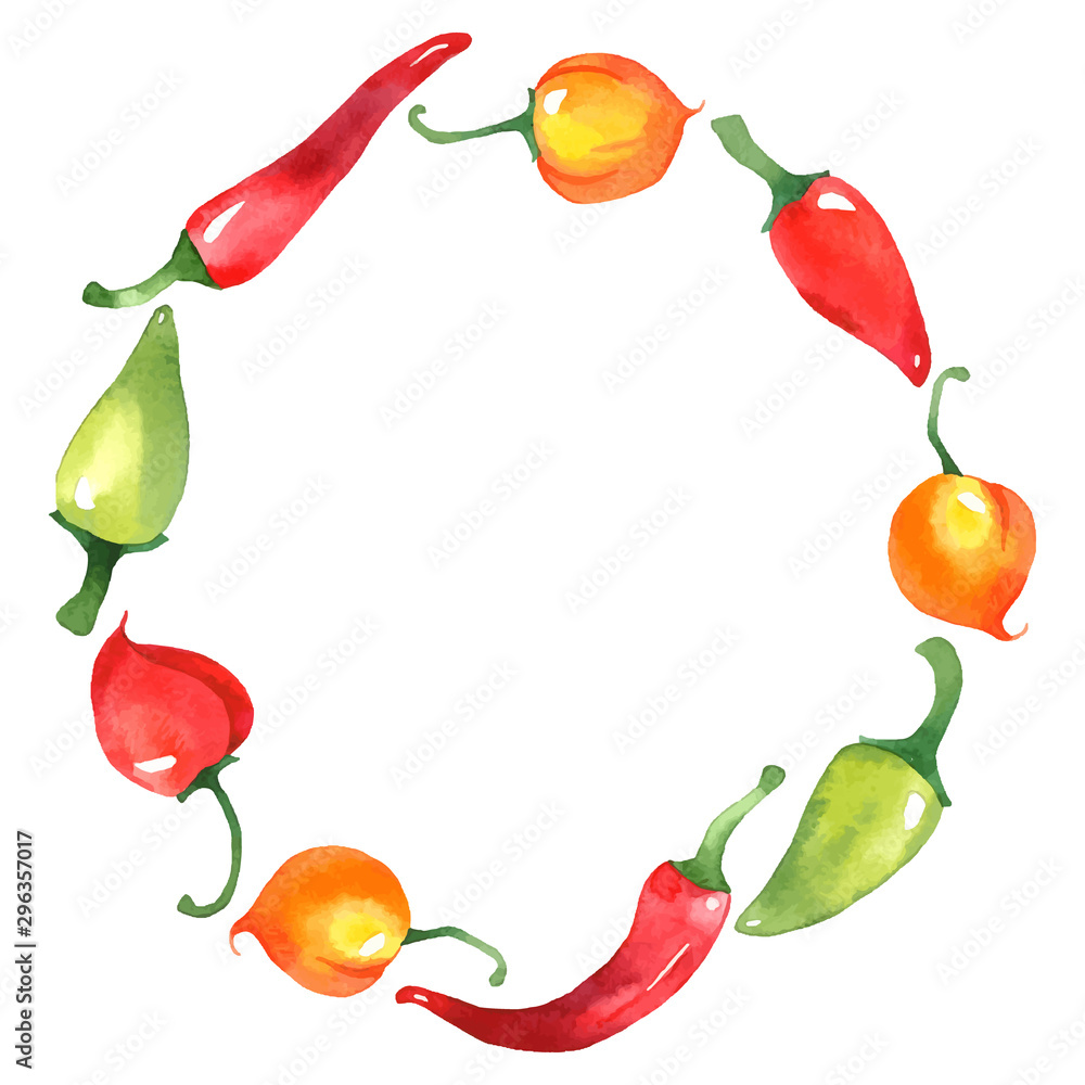 Watercolor vector wreath with chili peppers Stock Vector | Adobe Stock