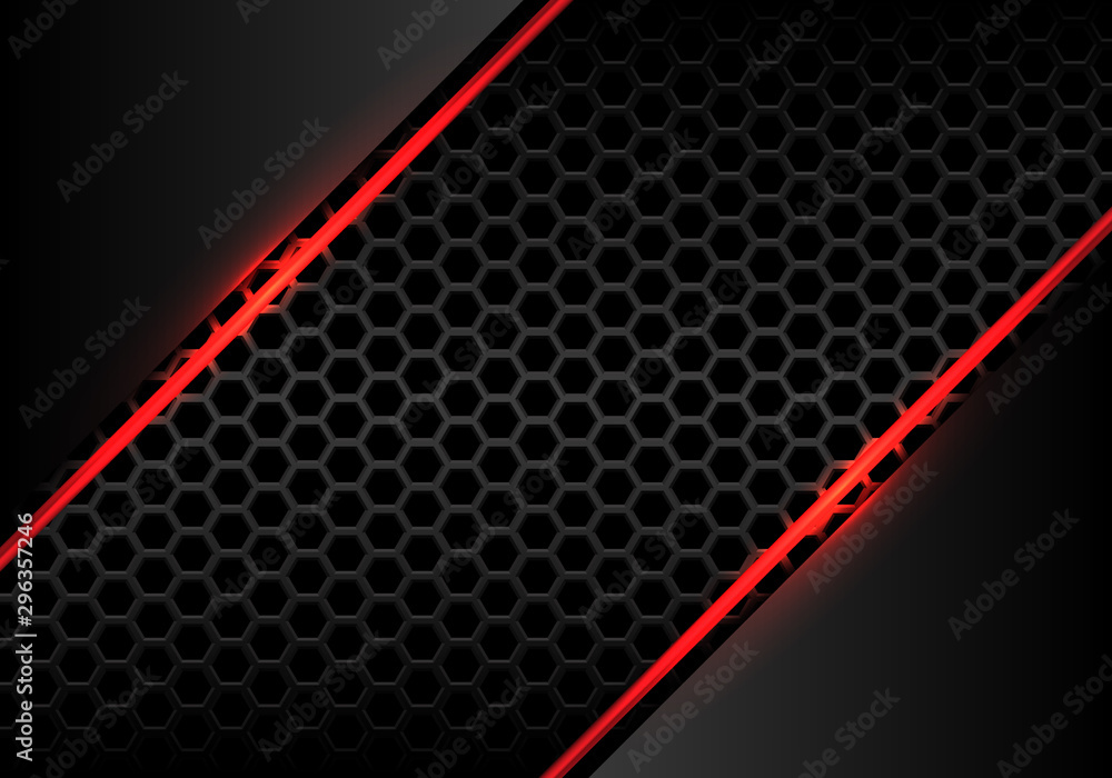 Red Line Design Fire Abstract red line fire light with grey metallic on hexagon mesh design ...