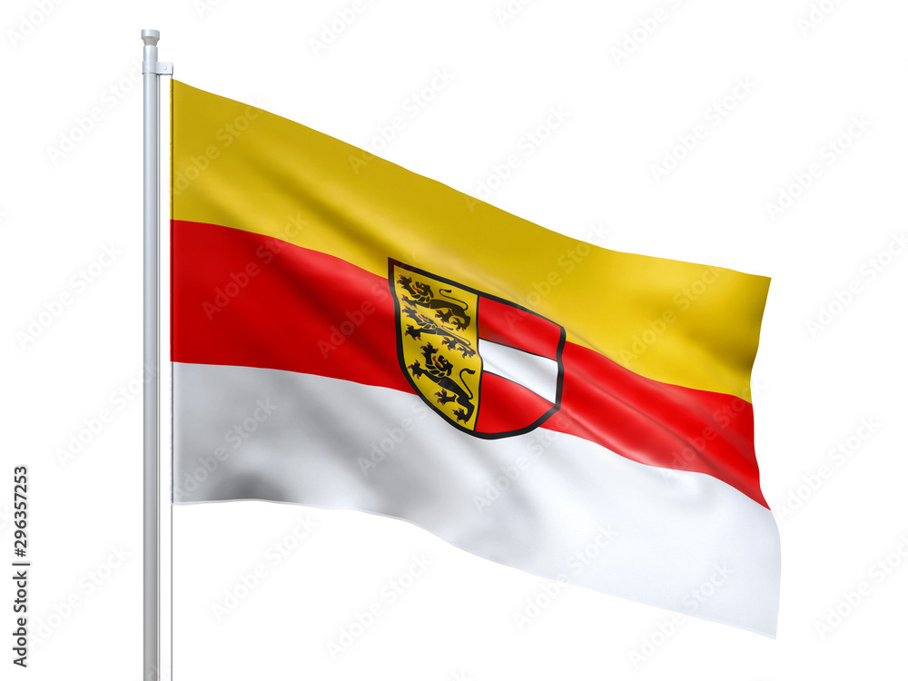 Fototapeta premium Carinthia (Austrian state) flag waving on white background, close up, isolated. 3D render