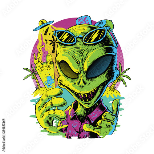 Alien Summer Graphic Design Illustration Vector Art T-shirt Design