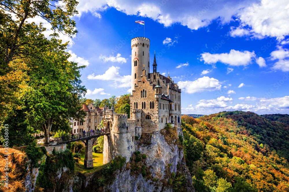 Beautiful casles of Germany- impressive Lichtenstein castle over the rock.