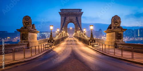 Historic Chain Bridge in Budapest in winter photo