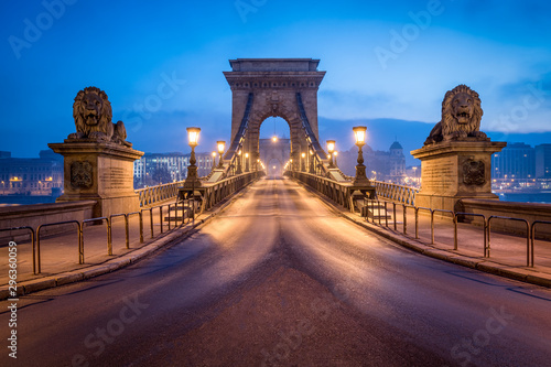 Historic Chain Bridge in Budapest at night