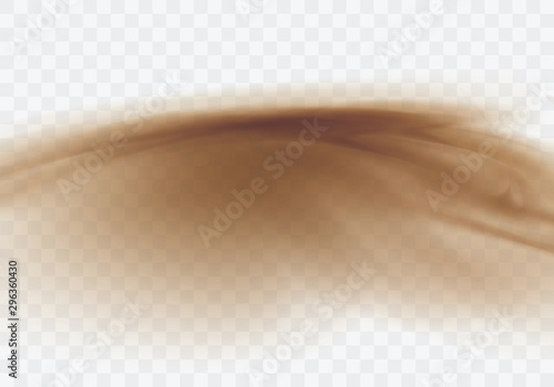 Desert sandstorm, brown dusty cloud or dry sand flying with gust of wind, big explosion realistic texture vector illustration isolated on transparent background