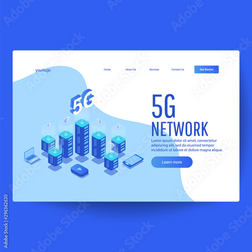 High-speed mobile internet connection concept. Isometric 5G network wireless technology illustration.