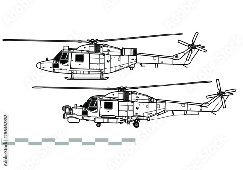 Westland Lynx. Outline vector drawing photo