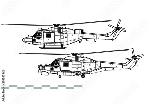Westland Lynx. Outline vector drawing