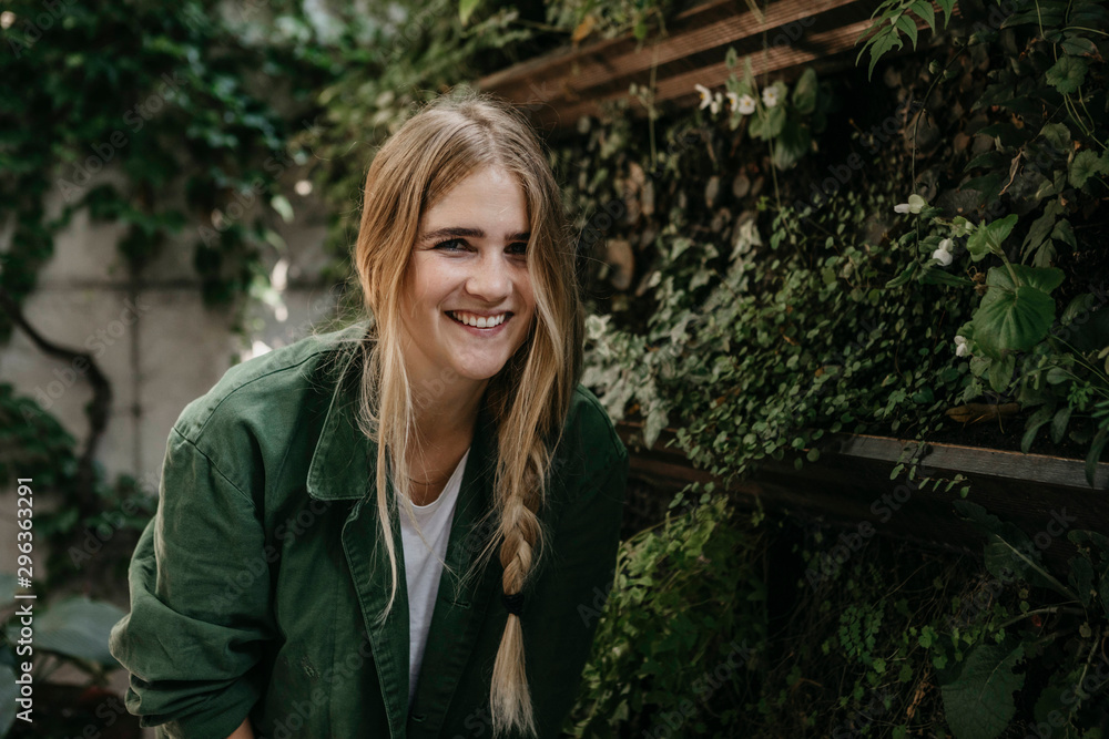 Portrait of laughing blond woman outdoors Portrait of laughing blond woman outdoors