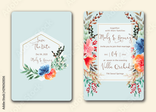 classic invitation with beautiful floral watercolor