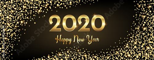 2020 happy new year congratulation with gold sparkles and text
